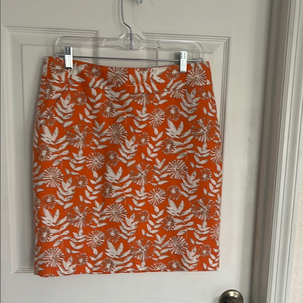 Rafaella Orange White Knee-Length Pencil Skirt Resort